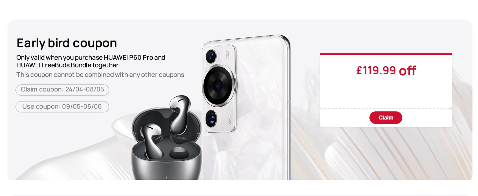 Huawei P60 Pro UK early bird coupon 